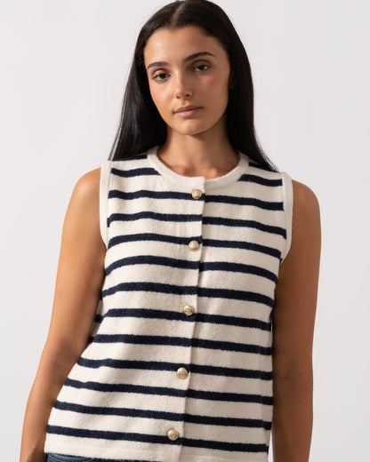 Joules Holly Womens Button-Up Tank Top - Cream/Navy