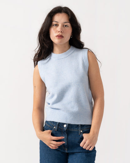 Front of Joules Holly Womens Crew Neck Knit Tank Top - Light Blue