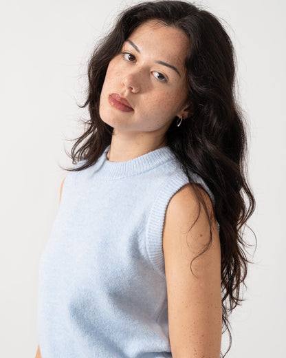 Close up of Joules Holly Womens Crew Neck Knit Tank Top - Light Blue