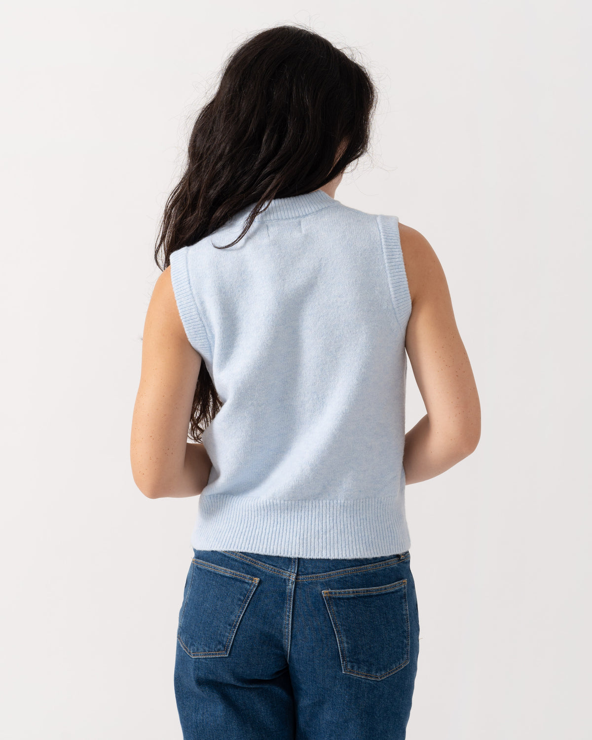 Back of Joules Holly Womens Crew Neck Knit Tank Top - Light Blue