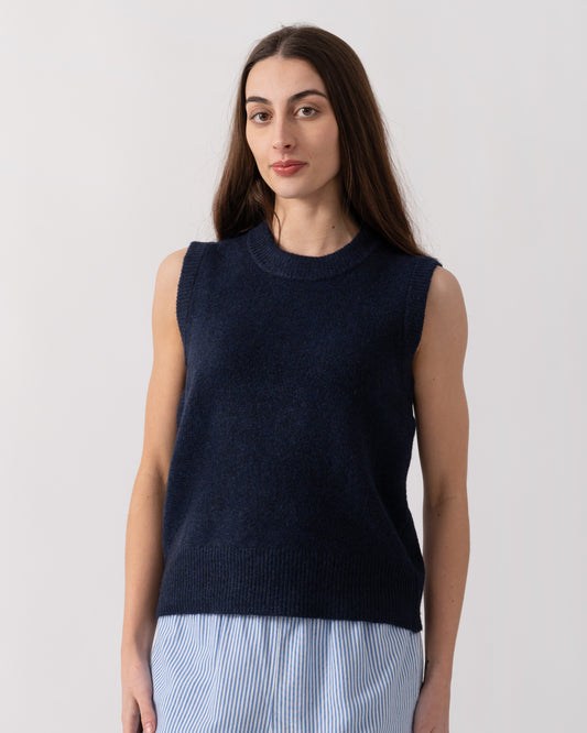 Joules Holly Womens Crew Neck Knit Tank Top - Navy Blue