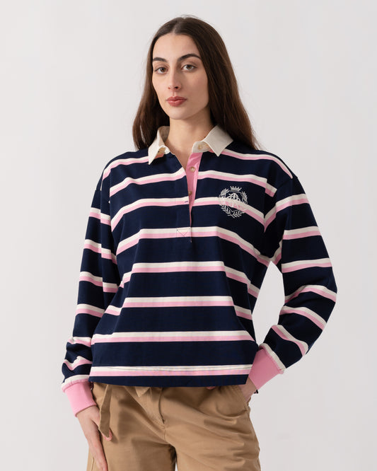 Joules Lara Womens Rugby Shirt - Navy/Pink