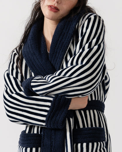 Close up of Joules Matilda Womens Dressing Gown - Navy/Cream Stripe