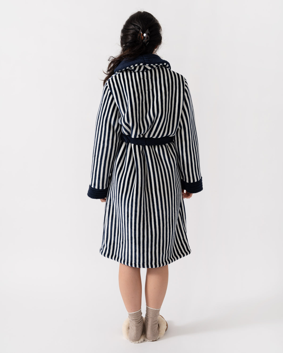 Back of Joules Matilda Womens Dressing Gown - Navy/Cream Stripe