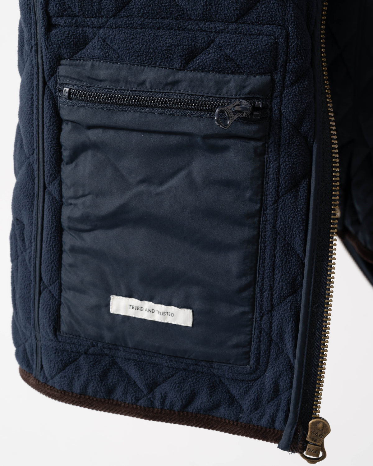 Inside pocket on the Joules Maynard Mens Quilted Gilet - Navy