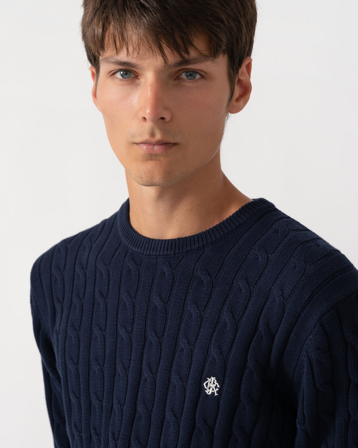 Joules Mens Cable Knit Crew Neck Jumper - Navy