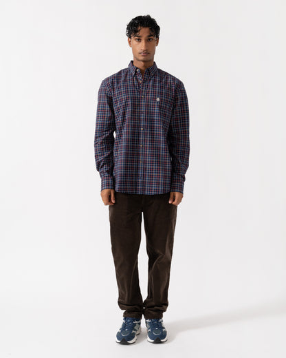 Man wearing the Joules Mens Classic Fit Check Oxford Shirt - Navy