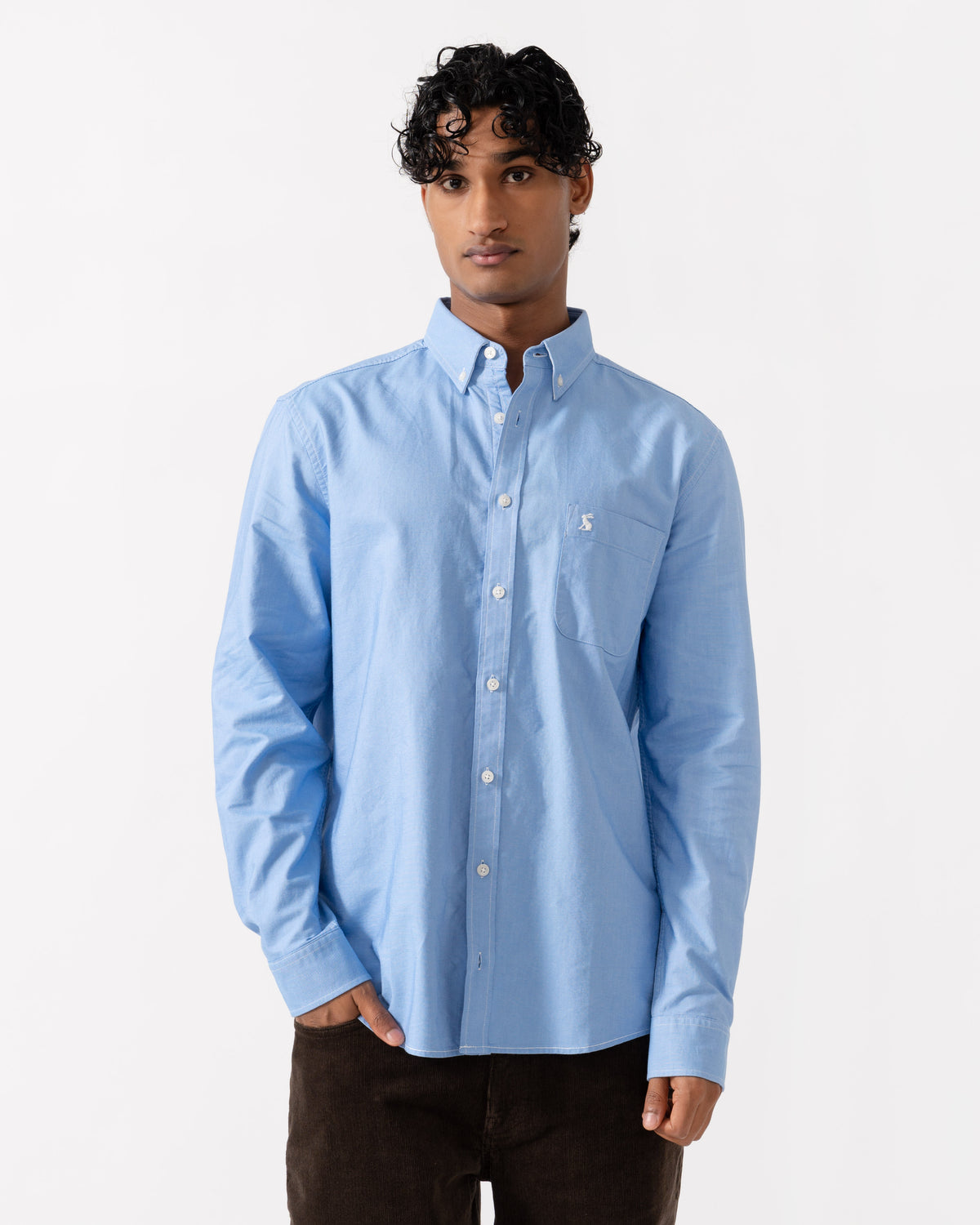 Front of the Joules Mens Classic Fit Plain Oxford Shirt - Blue