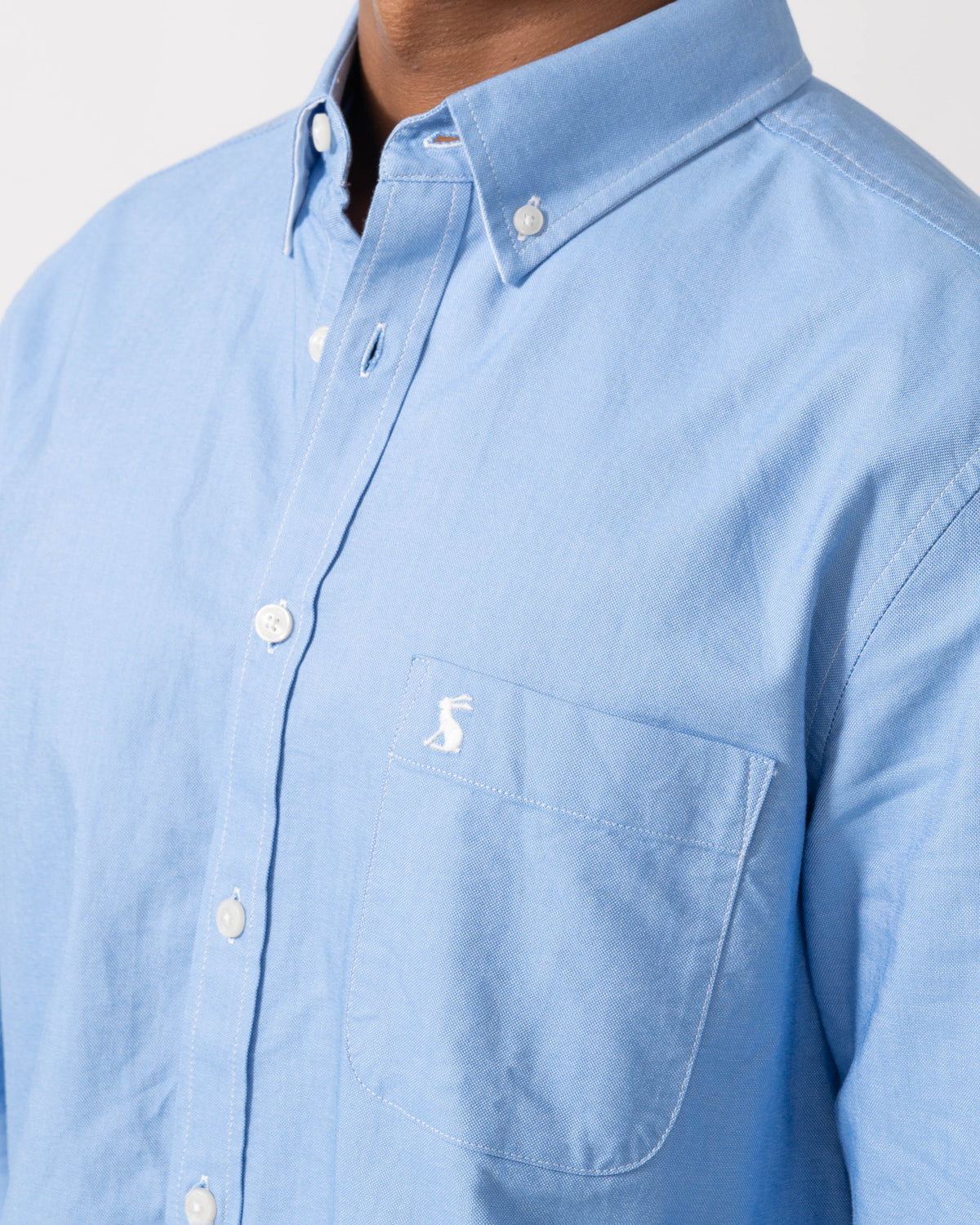 Close up of the Joules Mens Classic Fit Plain Oxford Shirt - Blue