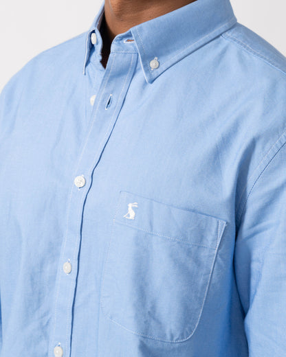 Close up of the Joules Mens Classic Fit Plain Oxford Shirt - Blue