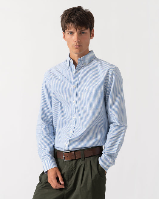 Front of Joules Mens Classic Fit Stripe Oxford Shirt - Blue/White