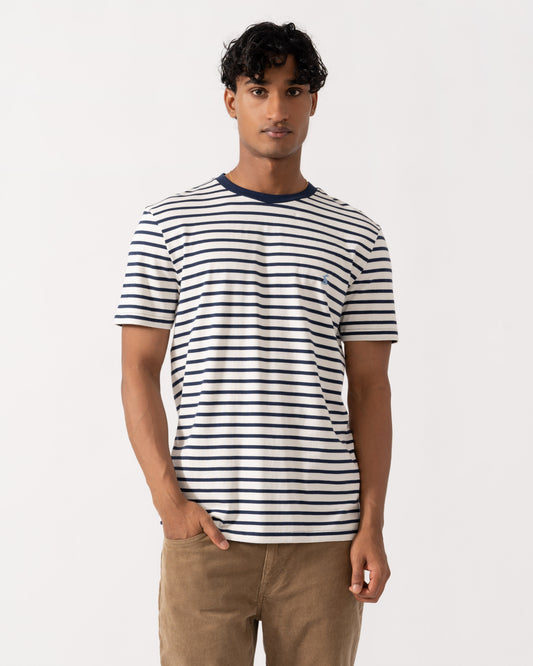Front of the Joules Mens Everyday T-Shirt - Navy/White Stripe