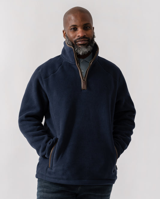 Model wearing Joules Mens Heritage 1/4 Zip Fleece in Navy - Main