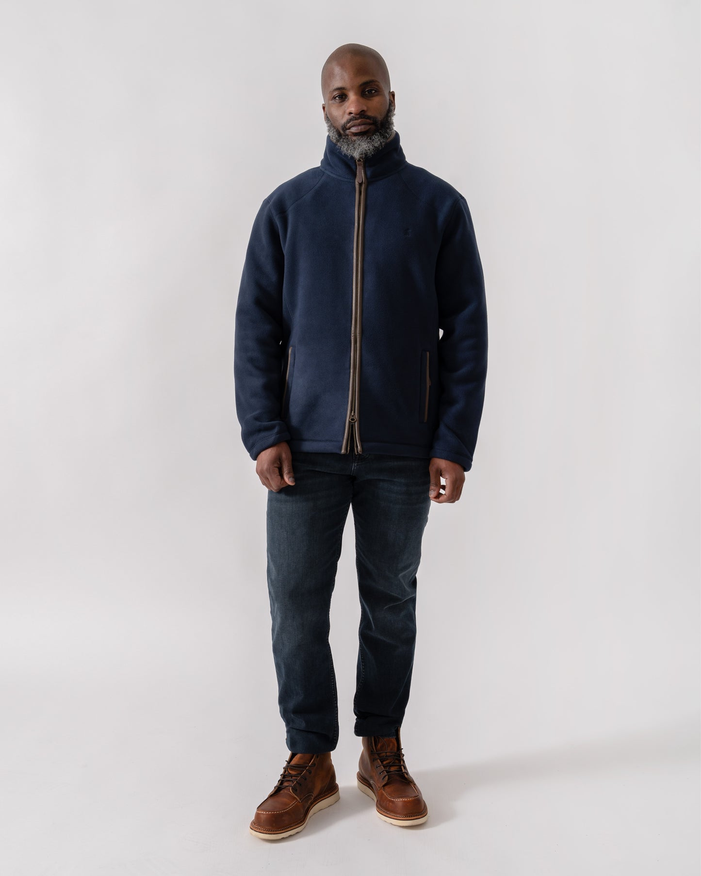 Model wearing Joules Mens Heritage Full Zip Fleece in Navy - Full Length