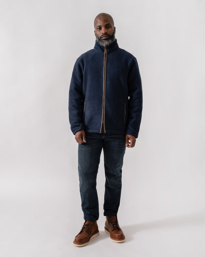Model wearing Joules Mens Heritage Full Zip Fleece in Navy - Full Length