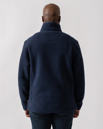 Model wearing Joules Mens Heritage Full Zip Fleece in Navy - Back