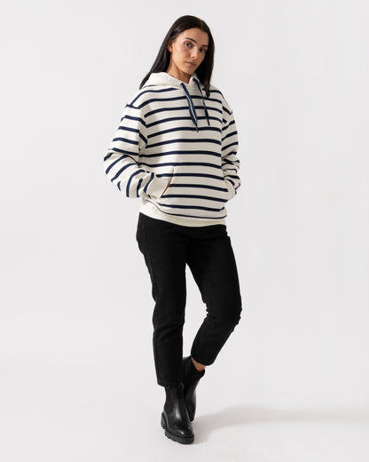 Joules Milbourne Womens Pullover Hoodie - Cream/Navy Stripe
