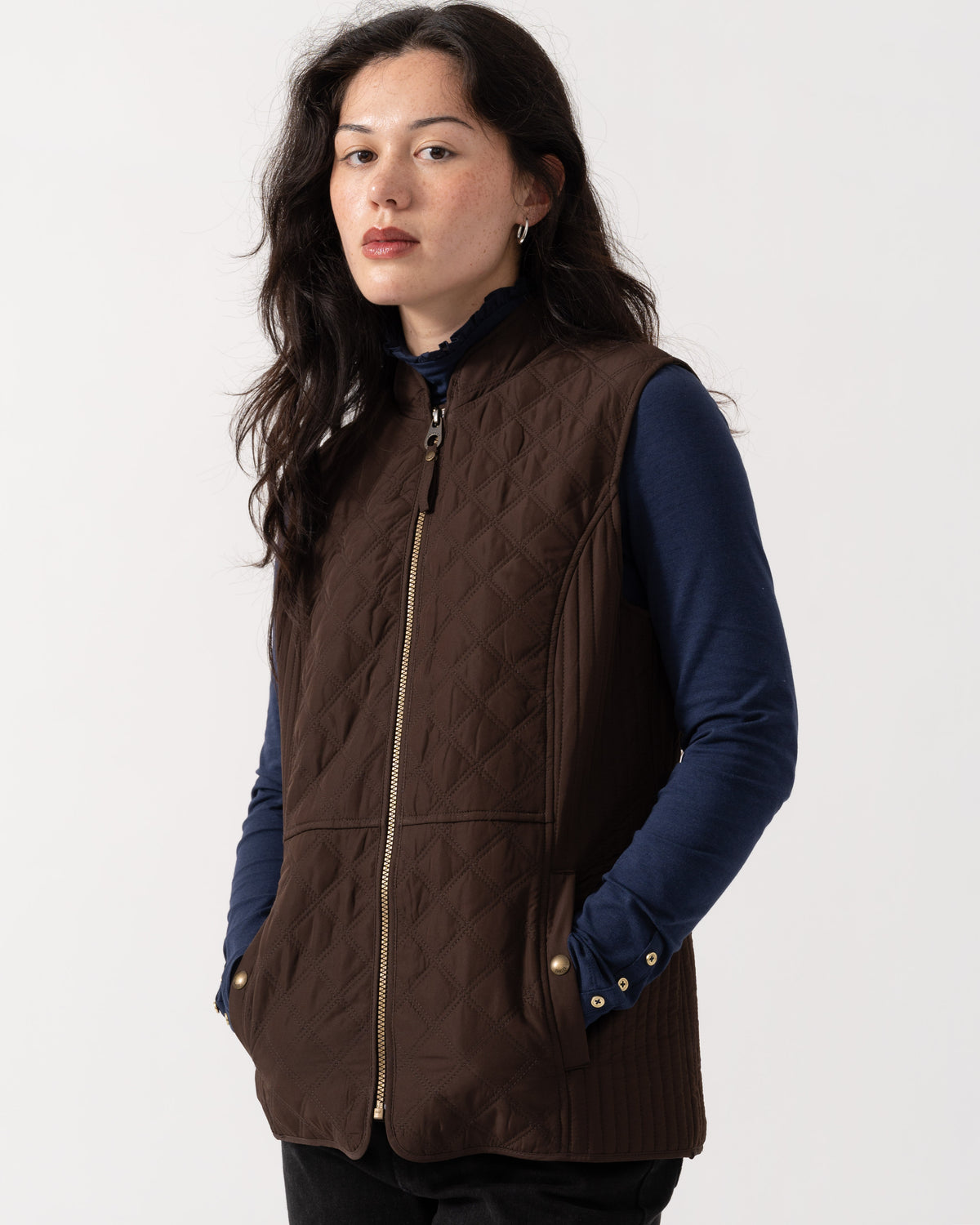 Side of Joules Minx Womens Diamond Quilt Gilet - Chocolate Brown