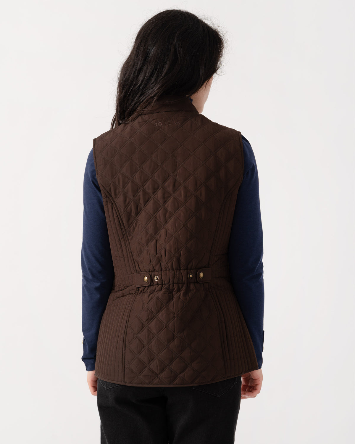 Back of Joules Minx Womens Diamond Quilt Gilet - Chocolate Brown