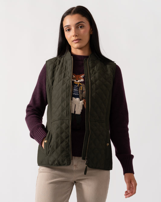 Joules Minx Womens Diamond Quilt Gilet - Green