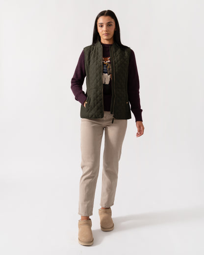 Joules Minx Womens Diamond Quilt Gilet - Green