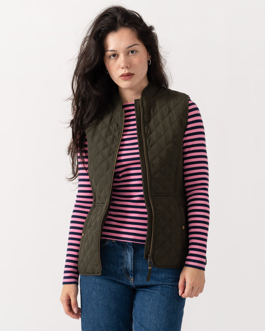 Front of the Joules Minx Womens Diamond Quilt Gilet - Rosemary Green