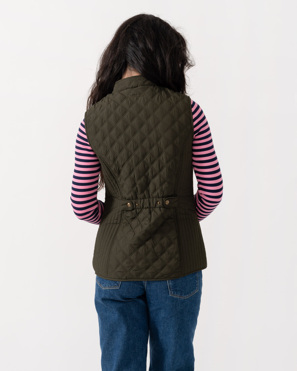 Back of the Joules Minx Womens Diamond Quilt Gilet - Rosemary Green
