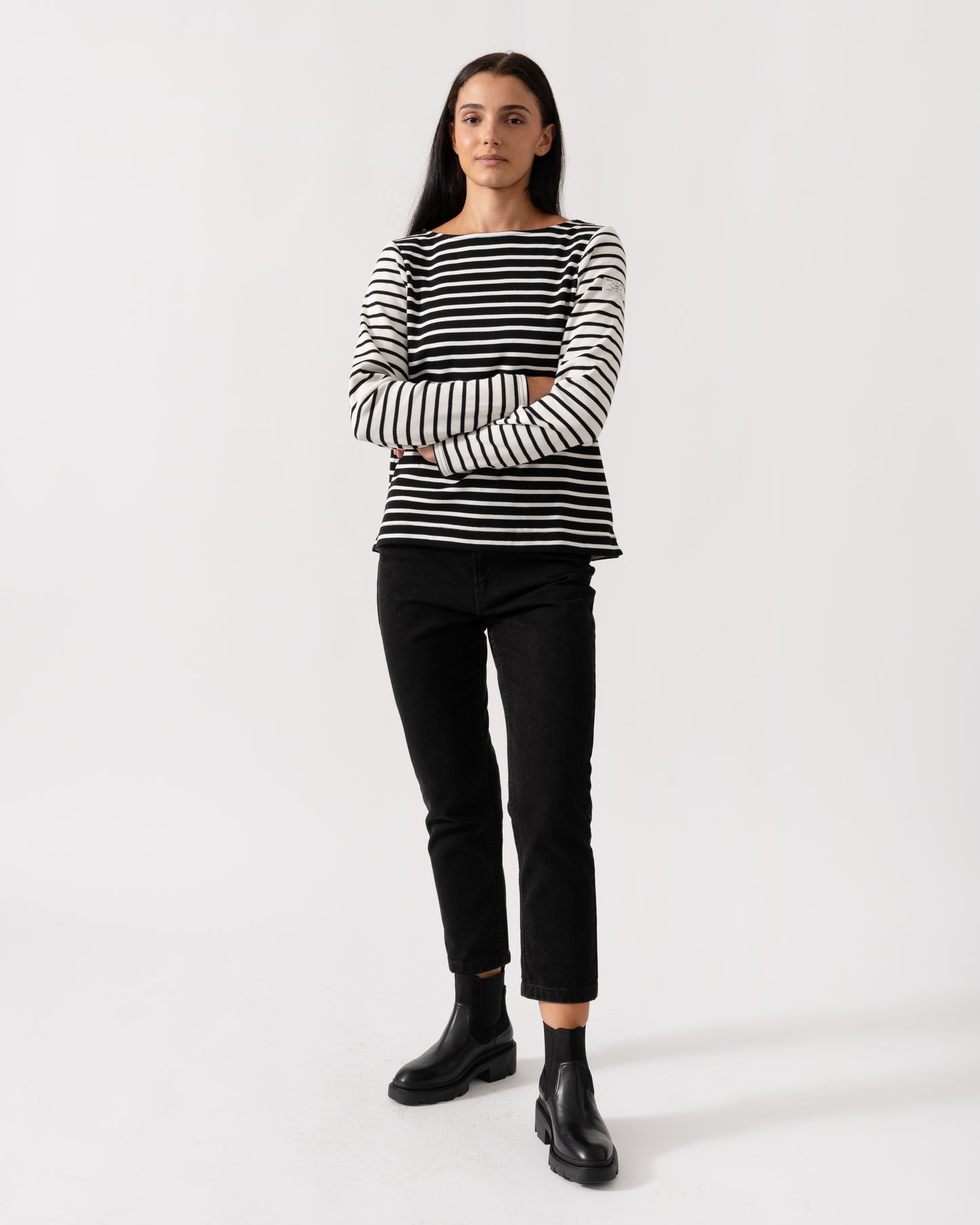 Joules New Harbour Womens Striped Breton Top - Black/Cream Hotchpotch