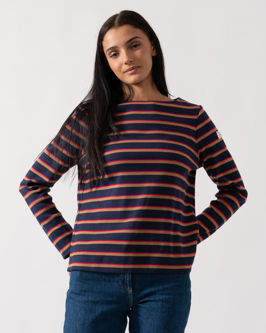 Joules New Harbour Womens Striped Breton Top - Tan/Navy Multi