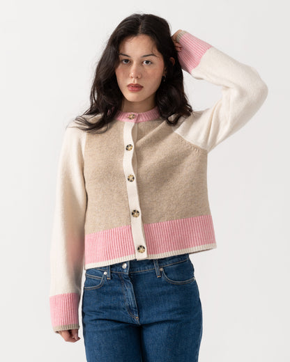 Model moving in Joules Nora Womens Colourblock Cardigan - Pink & Cream
