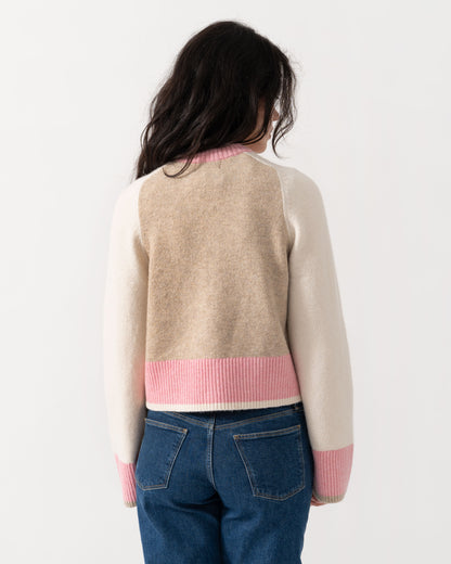 Back of Joules Nora Womens Colourblock Cardigan - Pink & Cream