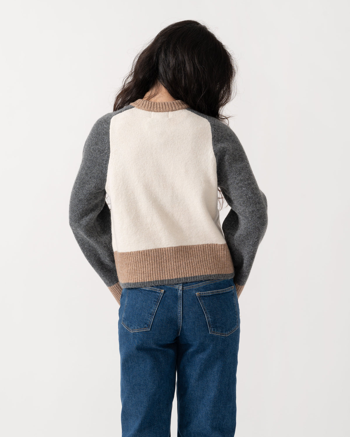 Back of the Joules Nora Womens Colourblock Cardigan - Cream & Tan