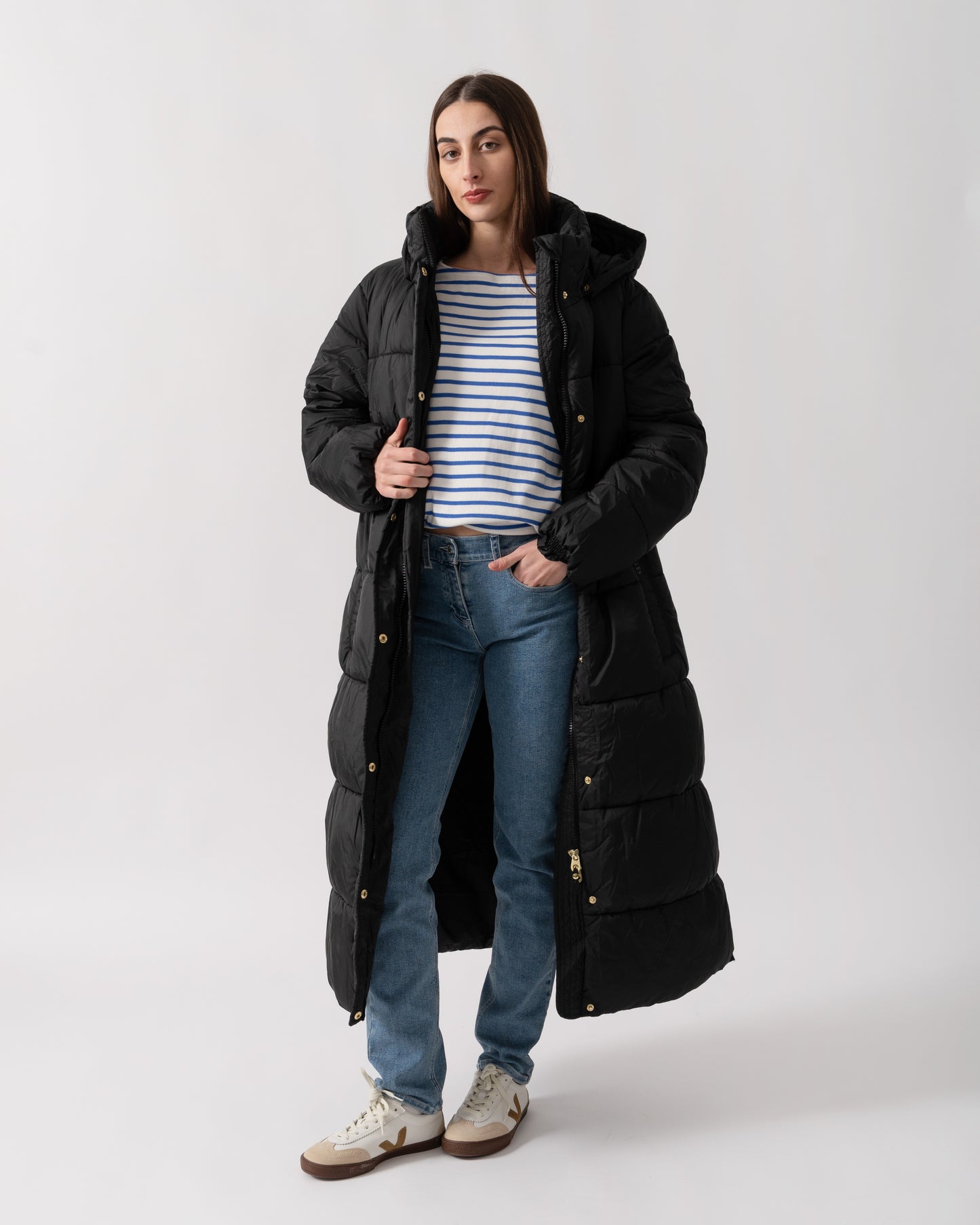 Joules Pitchside Womens Long Padded Jacket - Black | CHO | Designer Womens Padded Jackets