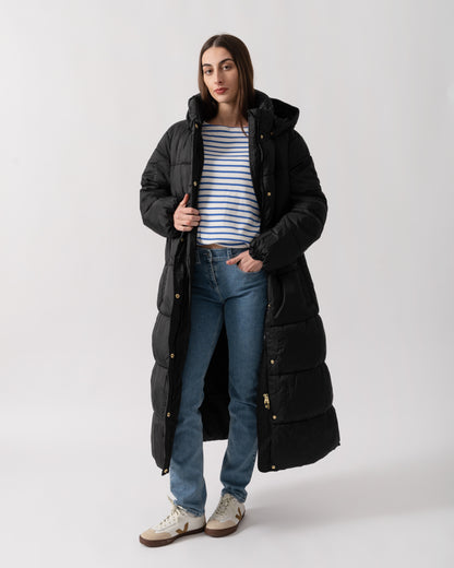 Joules Pitchside Womens Long Padded Jacket - Black | CHO | Designer Womens Padded Jackets