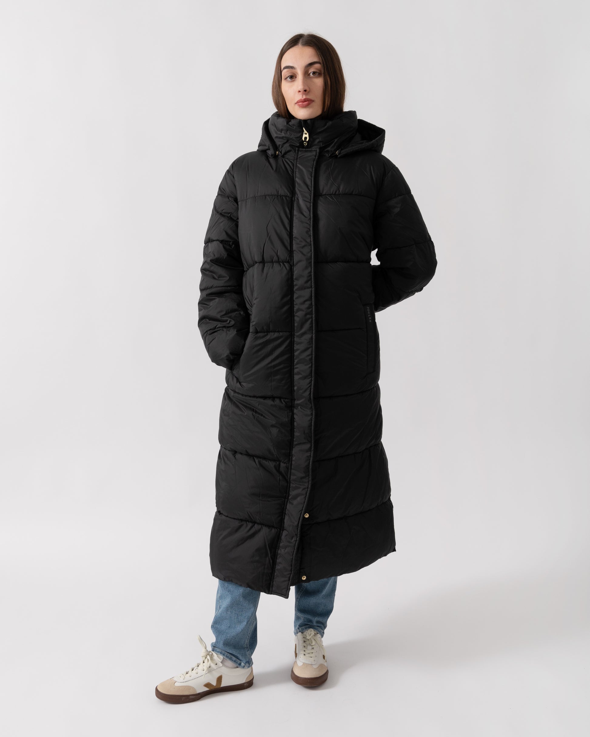 Joules Pitchside Womens Long Padded Jacket - Black | CHO | Designer Womens Padded Jackets