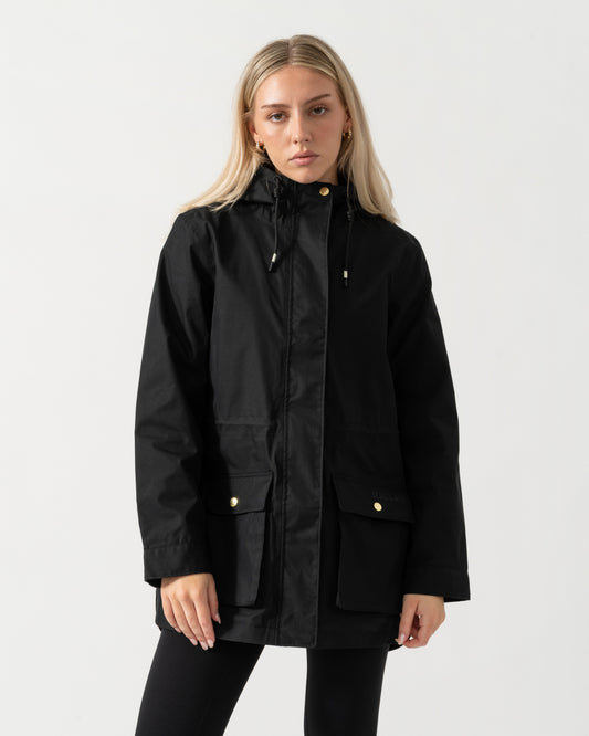 Front of the Joules Portwell Womens Raincoat - Black
