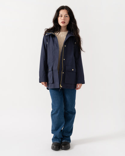 Women wearing the Joules Portwell Womens Raincoat - Navy