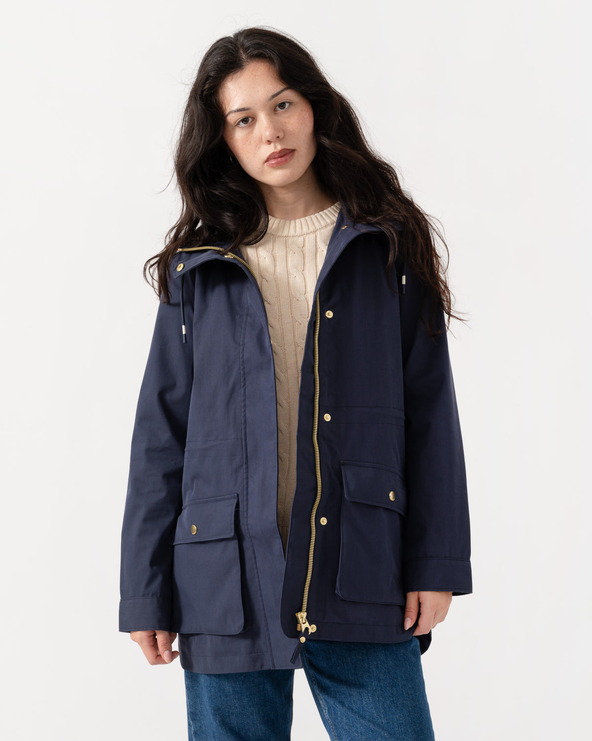 Front of the Joules Portwell Womens Raincoat - Navy