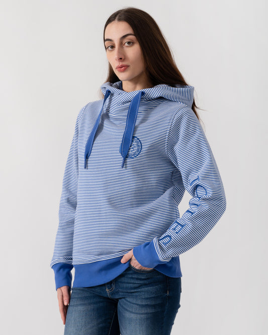 Joules Rushton Womens Cowl Neck Hoodie - Blue/White