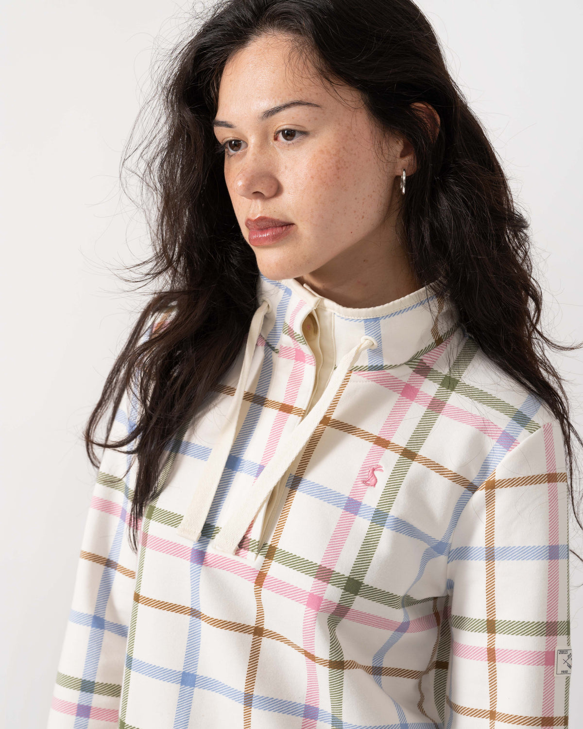 Close up of the Joules Saunton Womens Funnel Neck Sweatshirt - Cream Check
