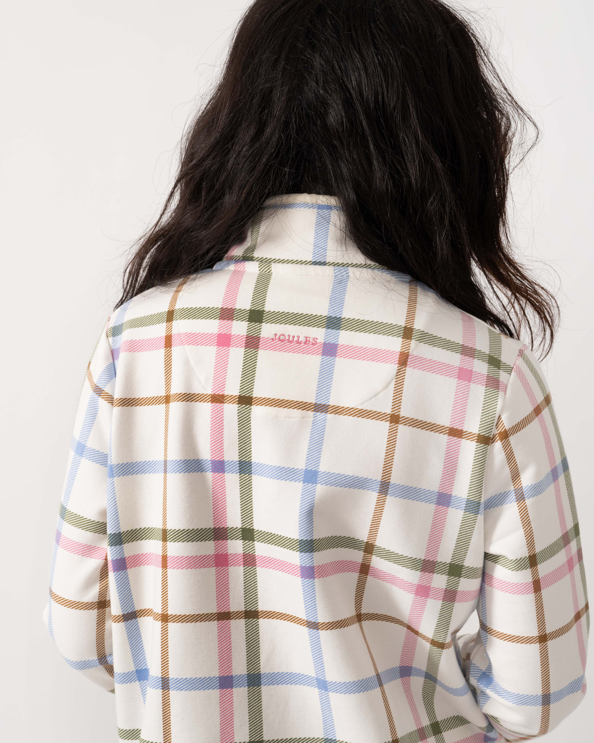 Close up of the back Joules Saunton Womens Funnel Neck Sweatshirt - Cream Check