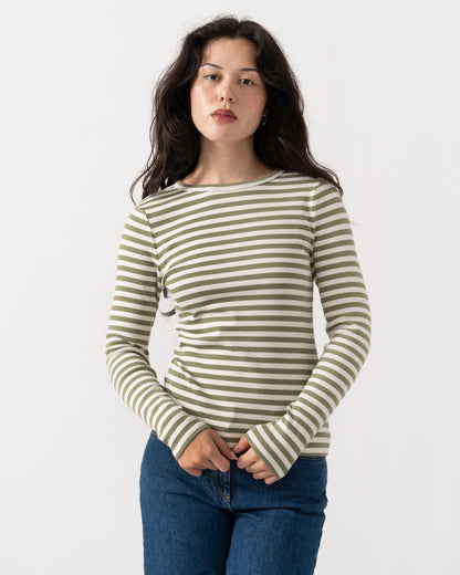 Front of the Joules Sophie Womens Long Sleeve Ribbed Fitted T-Shirt - Khaki Green