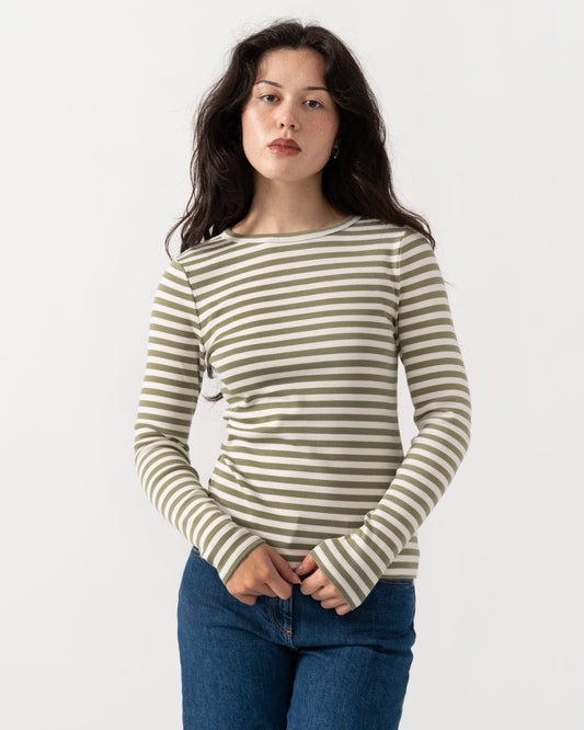 Front of the Joules Sophie Womens Long Sleeve Ribbed Fitted T-Shirt - Khaki Green