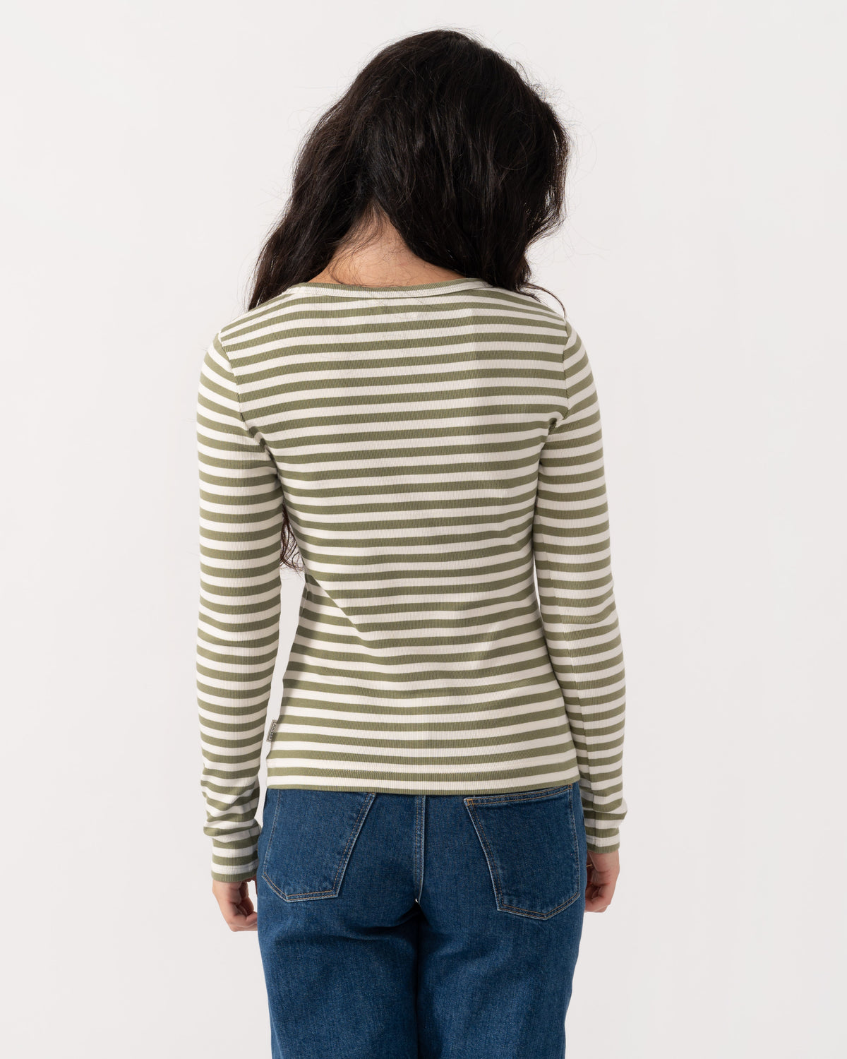 Back of the Joules Sophie Womens Long Sleeve Ribbed Fitted T-Shirt - Khaki Green
