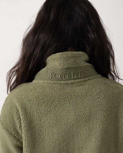 Logo detail on the collar on Joules Tilly Womens Cropped 1/4 Zip Fleece - Olive Green