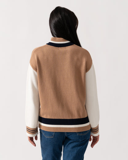 Joules Varsity Zip Womens 1/4 Zip Jumper - Tan Brown