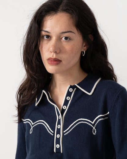 Close up of the Joules Western Womens Collared Jumper - Navy