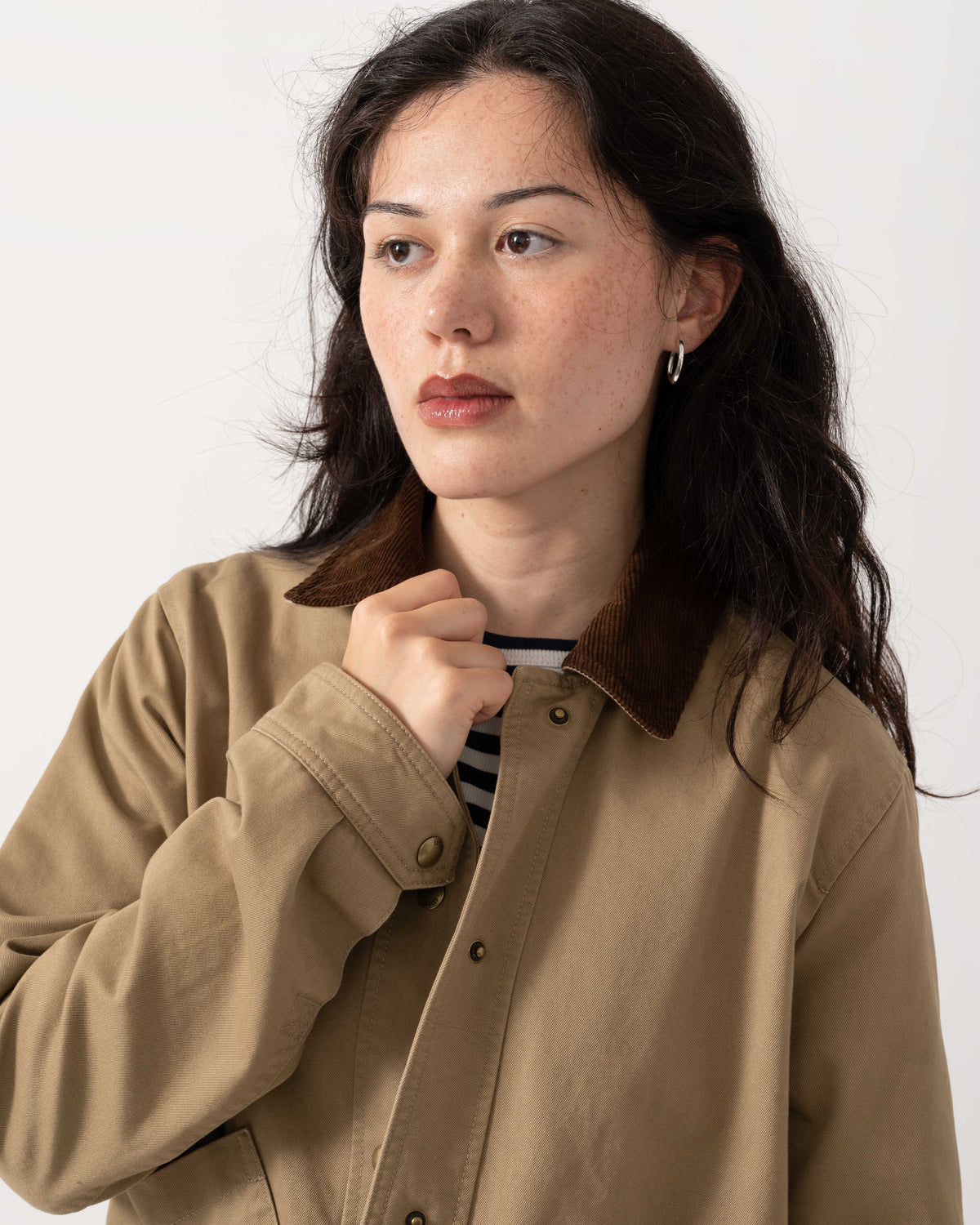 Close up of the Joules Womens Barn Jacket - Tan Brown