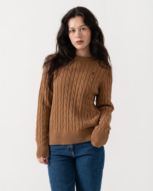 Front of the Joules Womens Classic Cable Knit Jumper - Camel