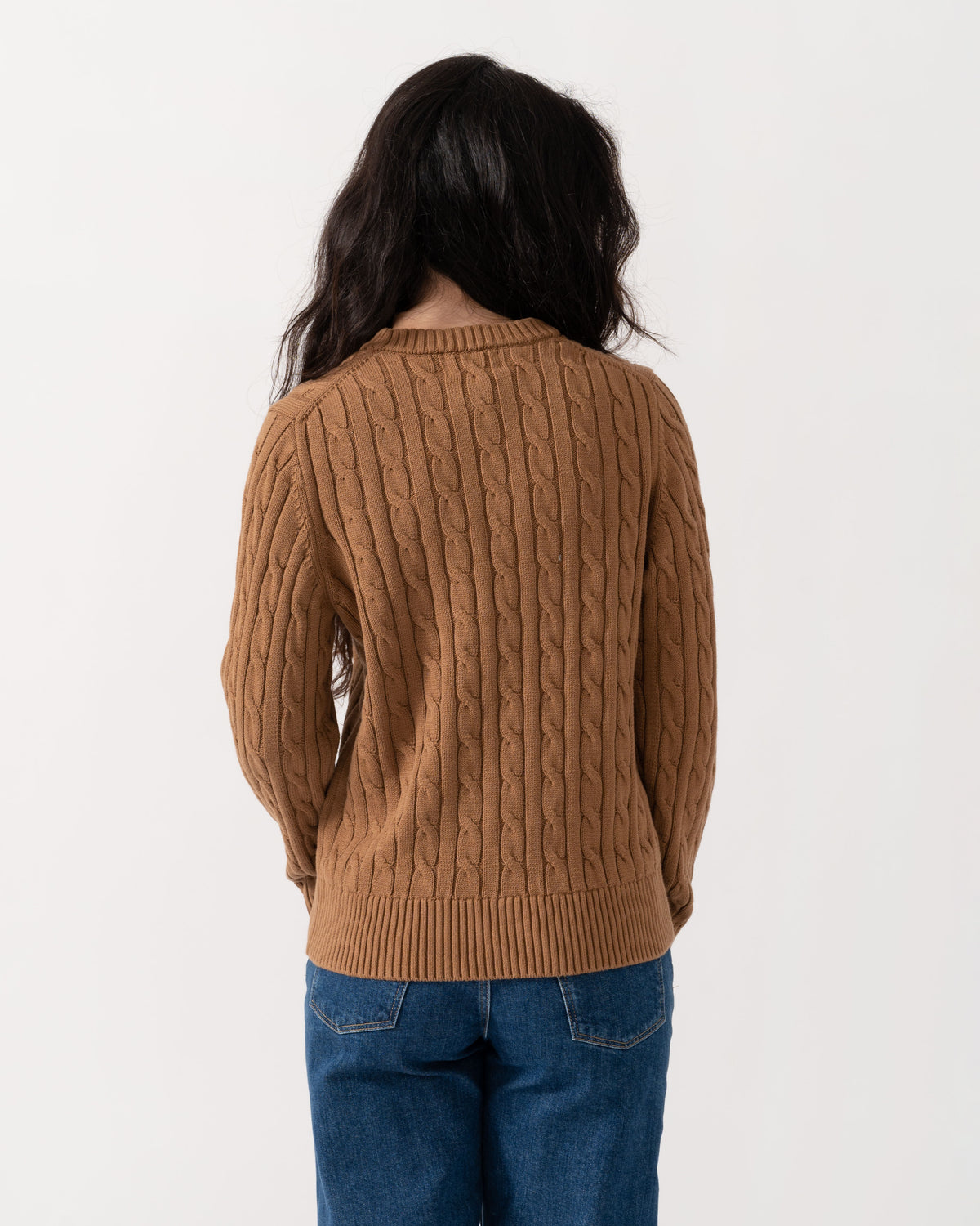 Back of the Joules Womens Classic Cable Knit Jumper - Camel